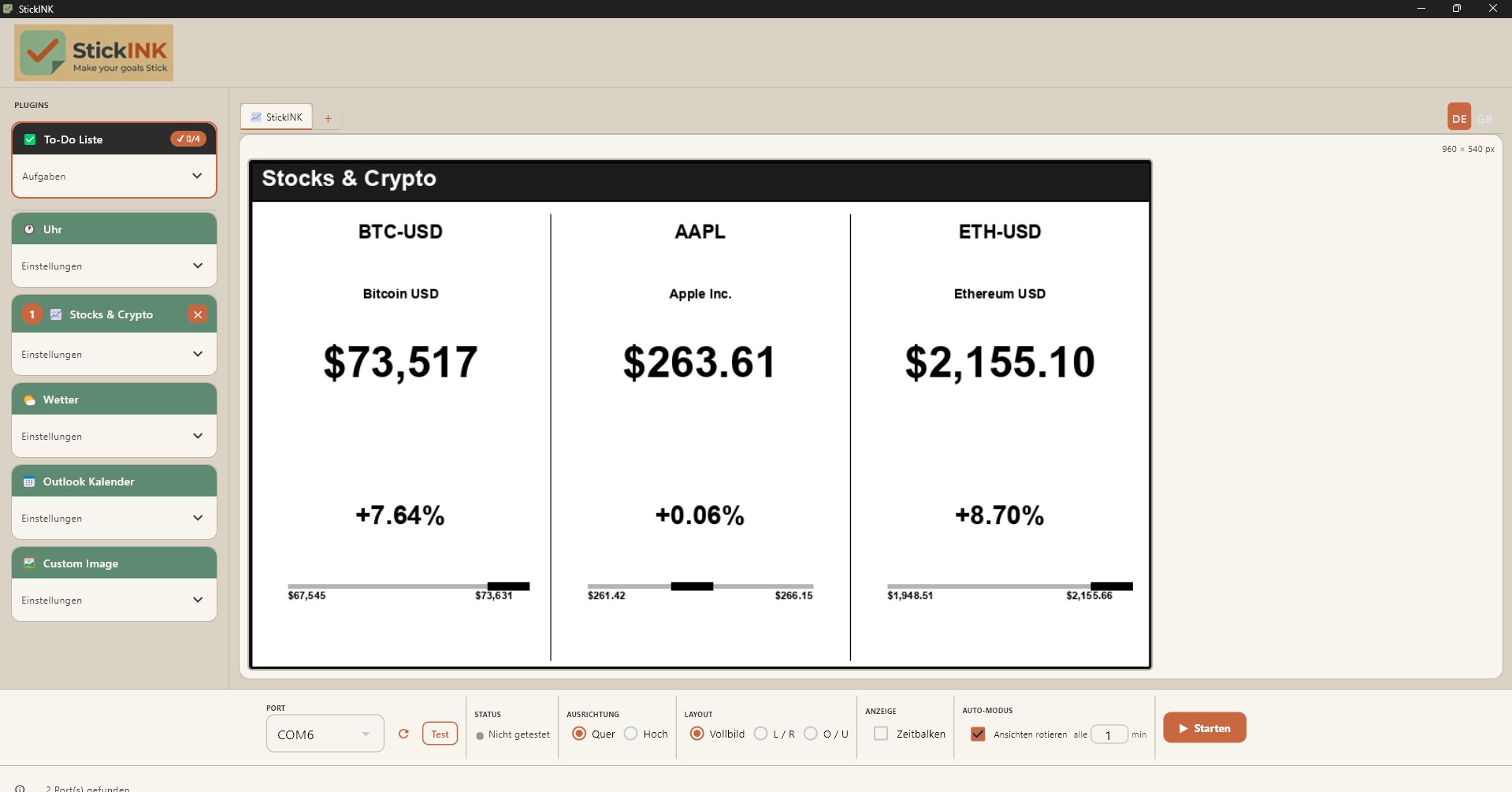 StickINK Web-App – E-Ink Dashboard per Browser konfigurieren